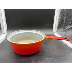 Vintage Descoware Flame Orange Enameled Cast Iron Saucepan 81-B Made in Belgium